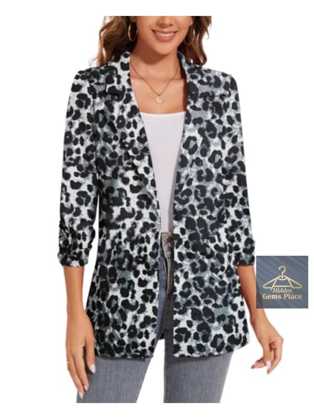 Women's 3/4 Sleeve Blazer Notch Lapel Single Button Lightweight Stretch